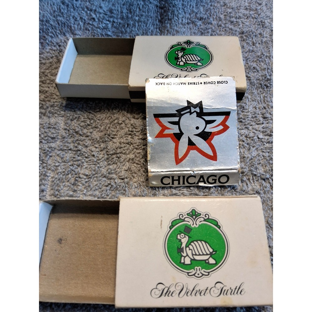 Vintage Playboy Club Chicago Matchbook & The Velvet Turtle Matchbox Lot 3pc